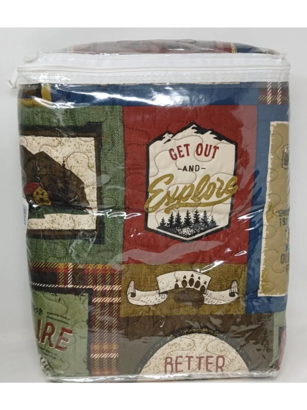 Lodge Bedspread Set Twin XL Wilderness Adventure Patchwork Cabin Lodge 2 Pc #BS
